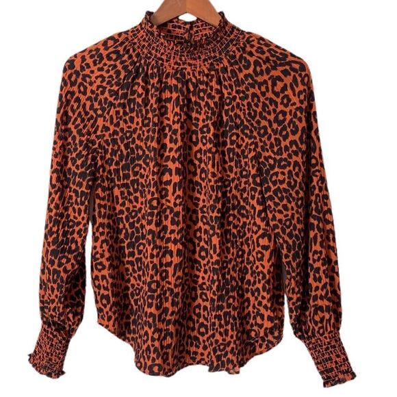 Loft Leopard Print Smock High Neck Long Sleeve Blouse - Picture 7 of 7